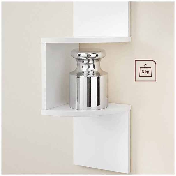 Hjrnereol - vghngt bogreol med 5 hylder - hvid reol