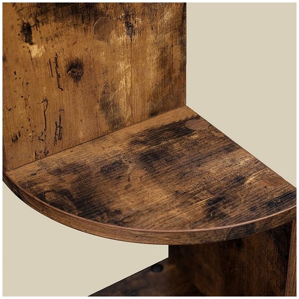 Hjrnereol - vghngt bogreol med 5 hylder - rustik brun reol