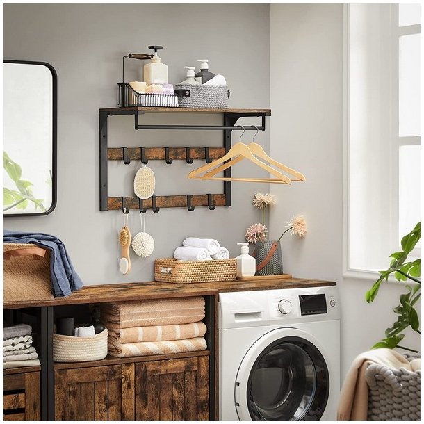 Knagerkke med bjlestang og hattehylde 80x30 cm - rustik brun