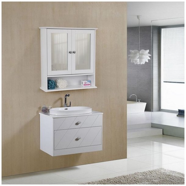 Spejlskab - v�gh�ngt skab med 2 spejld�re - hvid 58 x 56 x 13 cm