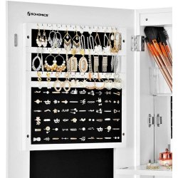 Smykkeskab med LED-lys - v�gh�ngt spejlskab til d�r - hvid