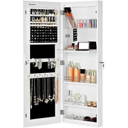 Smykkeskab med LED-lys - v�gh�ngt spejlskab til d�r - hvid