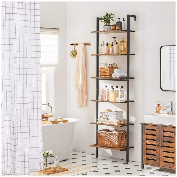 V�gh�ngt reol i industrielt design - rustik brun gulvreol 205x60x30