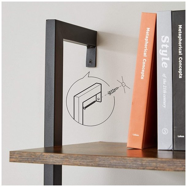 V�gh�ngt reol i industrielt design - rustik brun gulvreol 205x60x30