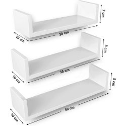 Hylder i tr� - 3 v�gh�ngte sv�vende tr�hylder - hvide v�ghylder