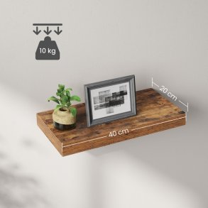 Hylde i tr� - v�gh�ngt tr�hylde - rustik brun v�ghylde 40 x 20 cm