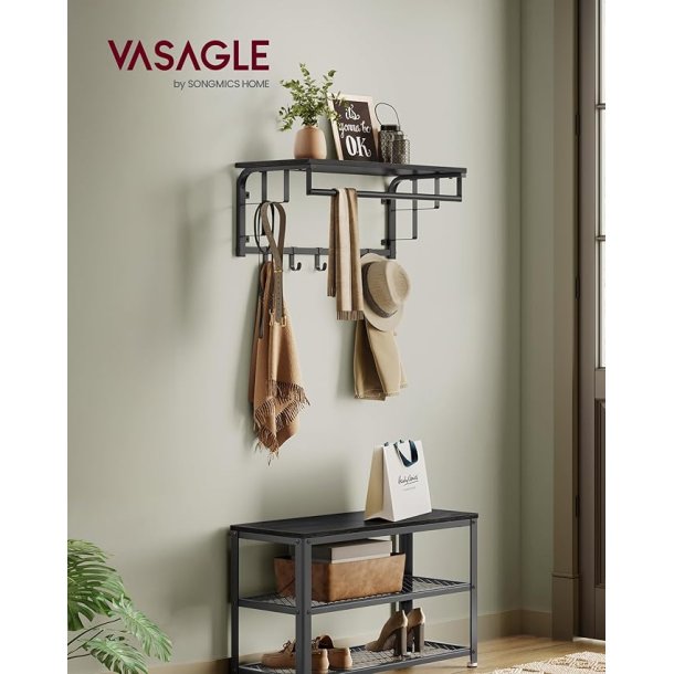 Knager�kke med knager, hattehylde og b�jlestang - sort