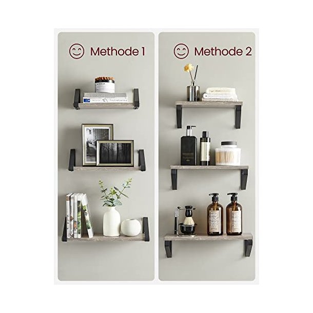 Hylder i tr - 3 vghngte svvende trhylder - gr vghylder