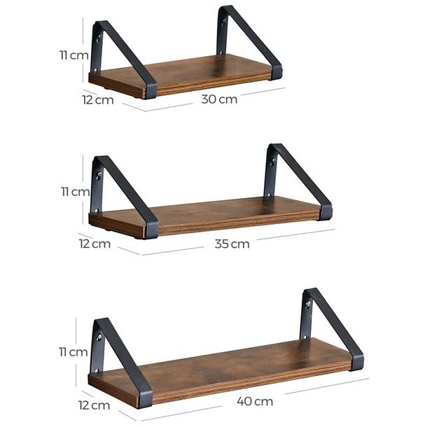 Hylder i tr� - 3 v�gh�ngte sv�vende tr�hylder - brune v�ghylder