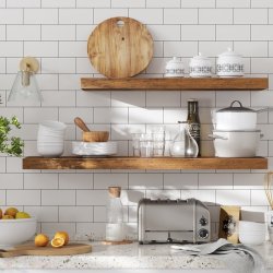 Hylde i tr� - v�gh�ngt tr�hylde - rustik brun v�ghylde 40 x 20 cm