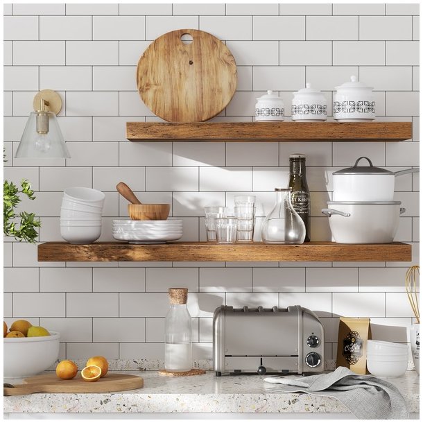 Hylde i tr� - v�gh�ngt tr�hylde - rustik brun v�ghylde 40 x 20 cm