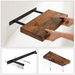 Hylde i tr� - v�gh�ngt tr�hylde - rustik brun v�ghylde 40 x 20 cm