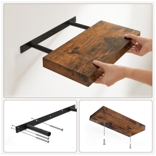 Hylde i tr� - v�gh�ngt tr�hylde - rustik brun v�ghylde 40 x 20 cm