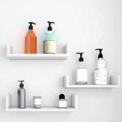 Hylder i tr� - 3 v�gh�ngte sv�vende tr�hylder - hvide v�ghylder