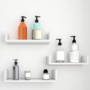 Hylder i tr� - 3 v�gh�ngte sv�vende tr�hylder - hvide v�ghylder