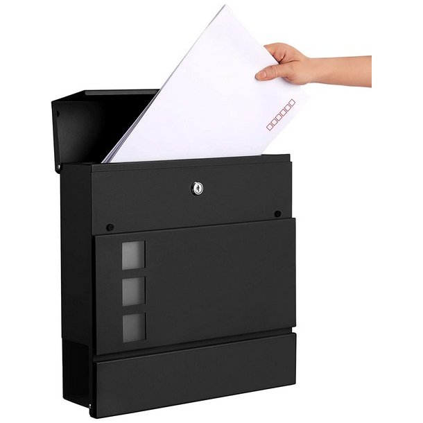 Brevkasse med avisr�r - v�gh�ngt postkasse - sort brevkasse