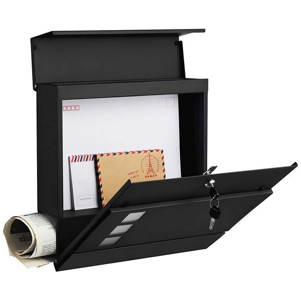 Brevkasse med avisr�r - v�gh�ngt postkasse - sort brevkasse