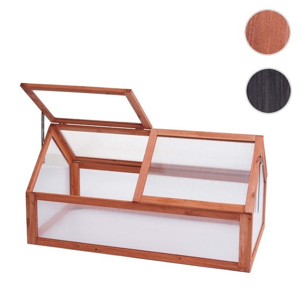 Minidrivhus til bed - v�ksthus i brunt tr� og polycarbonat - 108x57x54 cm