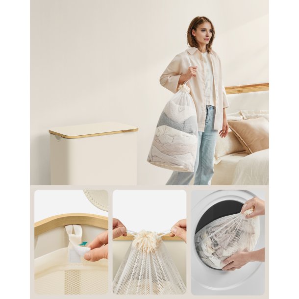 Vasket�jskurv med 3 rum - 3 vasket�jsposer - 150 liter - creme hvid