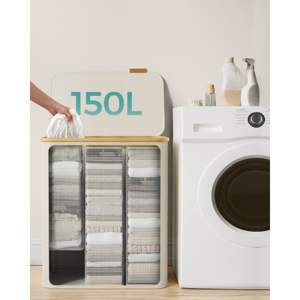 Vasket�jskurv med 3 rum - 3 vasket�jsposer - 150 liter - creme hvid