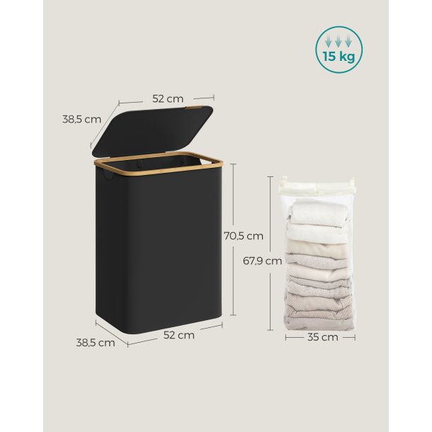 Vasket�jskurv med 2 rum - 2 vasket�jsposer - 130 liter - sort