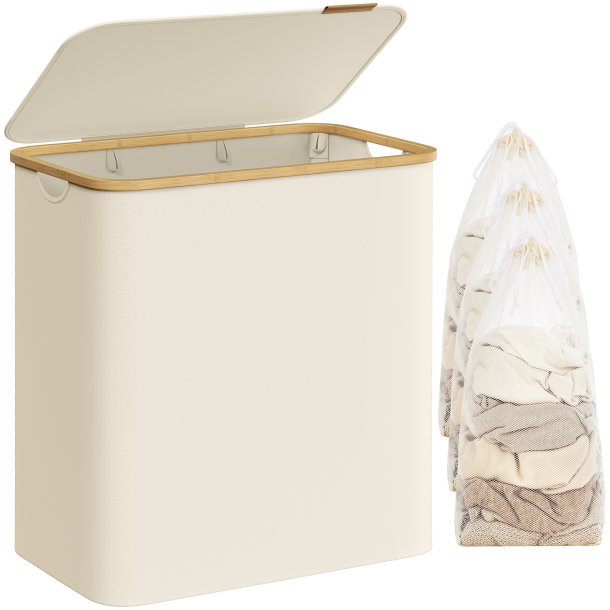 Vasket�jskurv med 3 rum - 3 vasket�jsposer - 150 liter - creme hvid