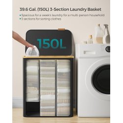 Vasket�jskurv med 3 rum - 3 vasket�jsposer - 150 liter - sort