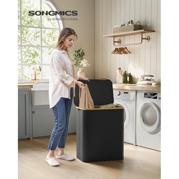 Vasket�jskurv med 3 rum - 3 vasket�jsposer - 150 liter - sort