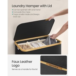 Vasket�jskurv med 3 rum - 3 vasket�jsposer - 150 liter - sort