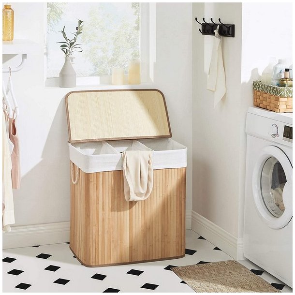 Vasket�jskurv i bambus med 3-delt vasket�jspose - 150 liter - brun