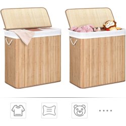 Vasket�jskurv i bambus med 3-delt vasket�jspose - 150 liter - brun