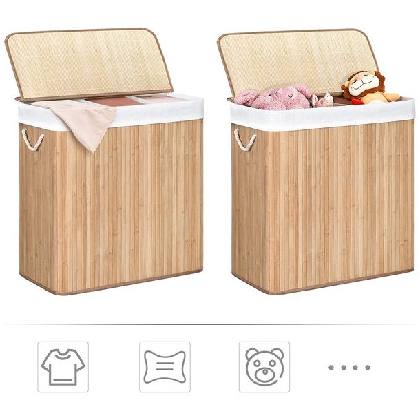 Vasket�jskurv i bambus med 3-delt vasket�jspose - 150 liter - brun