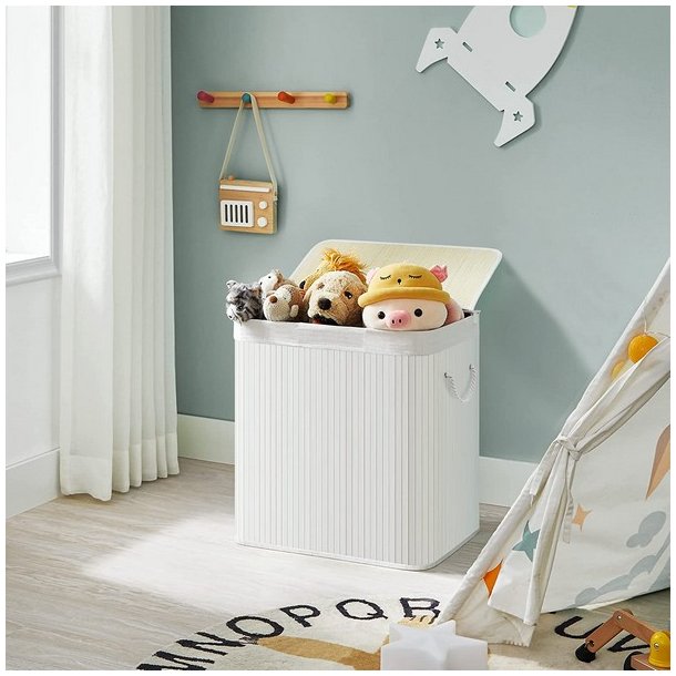 Vasket�jskurv i bambus med 3-delt vasket�jspose - 150 liter - hvid