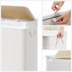 Vasket�jskurv i bambus med 3-delt vasket�jspose - 150 liter - hvid