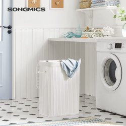 Vasket�jskurv i bambus med vasket�jspose - 70 liter - hvid