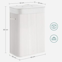 Vasket�jskurv i bambus med vasket�jspose - 70 liter - hvid