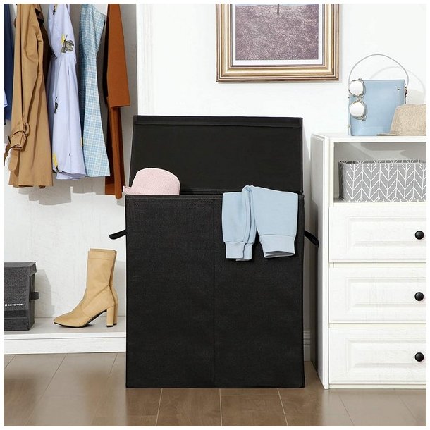 Vasket�jskurv med 2 rum og vasket�jspose - 142 liter - sort