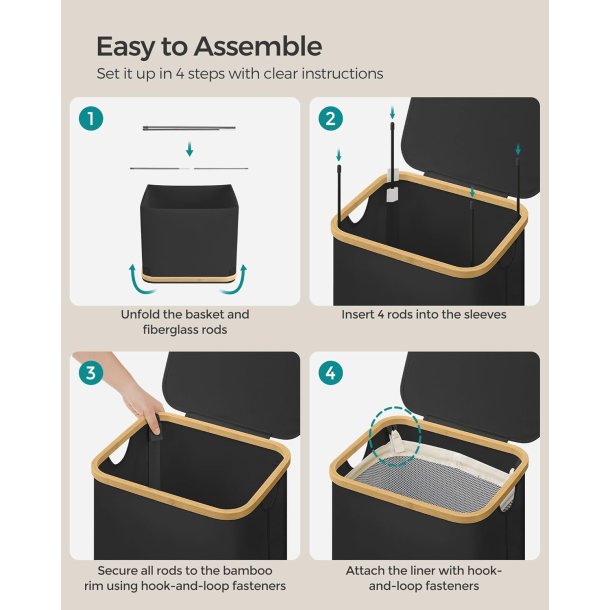 Vasket�jskurv med vasket�jspose - 90 liter - sort Oxford-stof