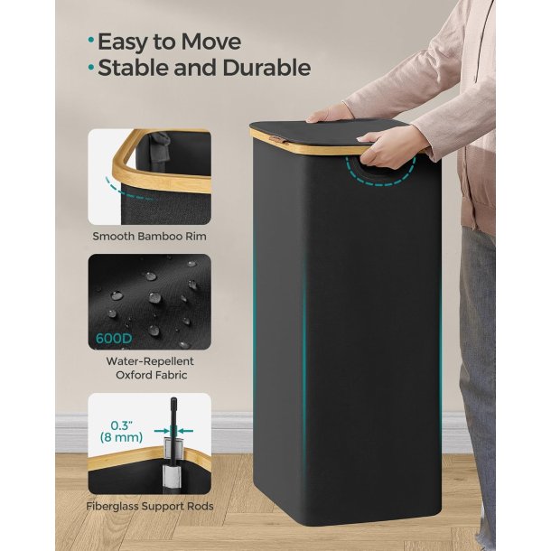 Vasket�jskurv med vasket�jspose - 90 liter - sort Oxford-stof