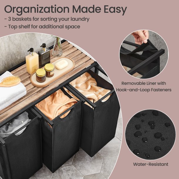 Vasket�jskurve p� stativ med 3 rum - 3 vasket�jsposer - brun