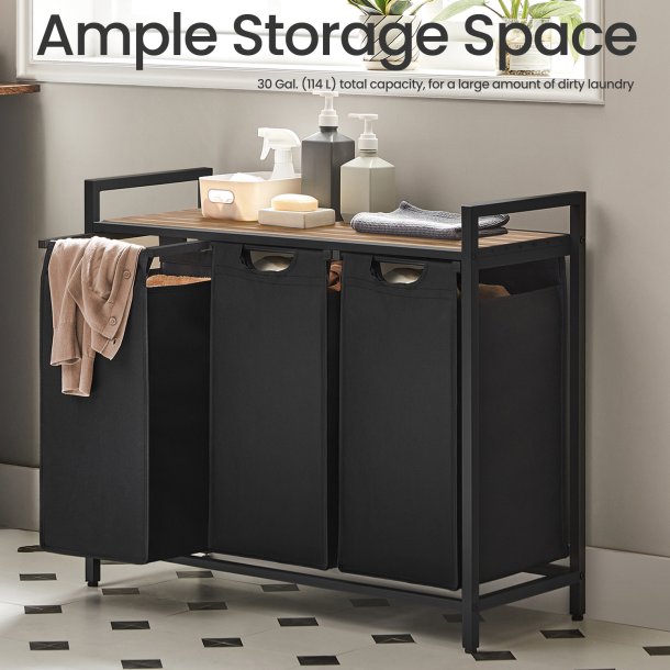 Vasket�jskurve p� stativ med 3 rum - 3 vasket�jsposer - brun