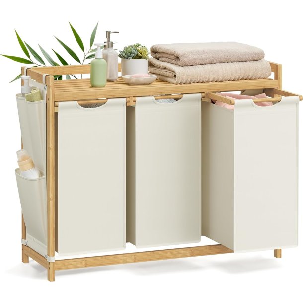 Vasket�jskurve med 3 rum - 3 vasket�jsposer - creme hvid