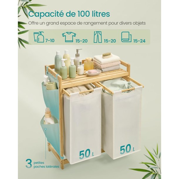 Vasket�jskurve med 2 rum - 2 vasket�jsposer - creme hvid