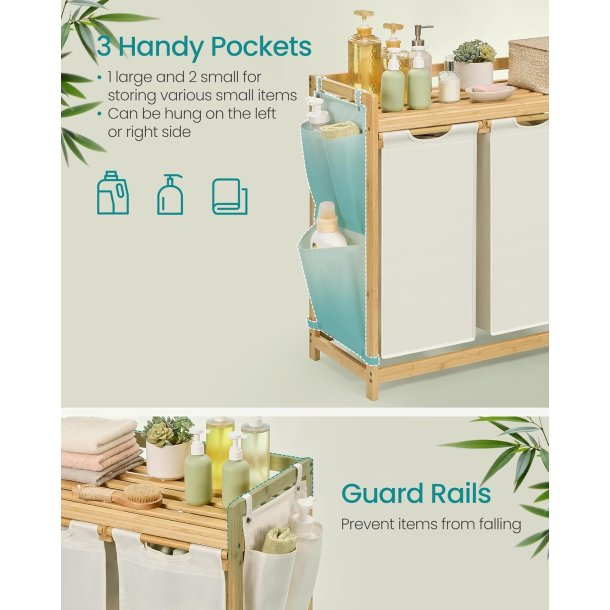 Vasket�jskurve med 3 rum - 3 vasket�jsposer - creme hvid