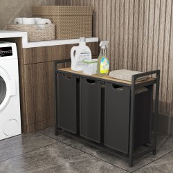 Vasket�jskurve p� stativ med 3 rum - 3 vasket�jsposer - brun