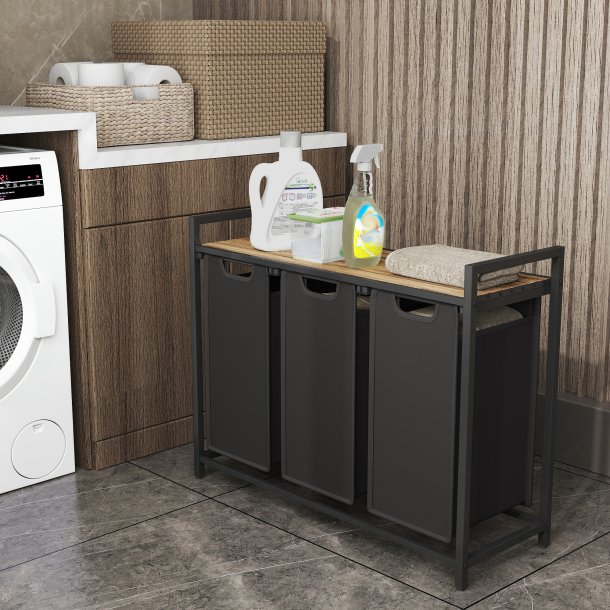 Vasket�jskurve p� stativ med 3 rum - 3 vasket�jsposer - brun