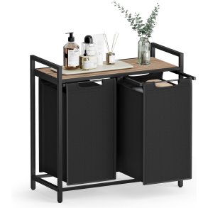 Vasket�jskurve p� stativ med 2 rum - 2 vasket�jsposer - brun