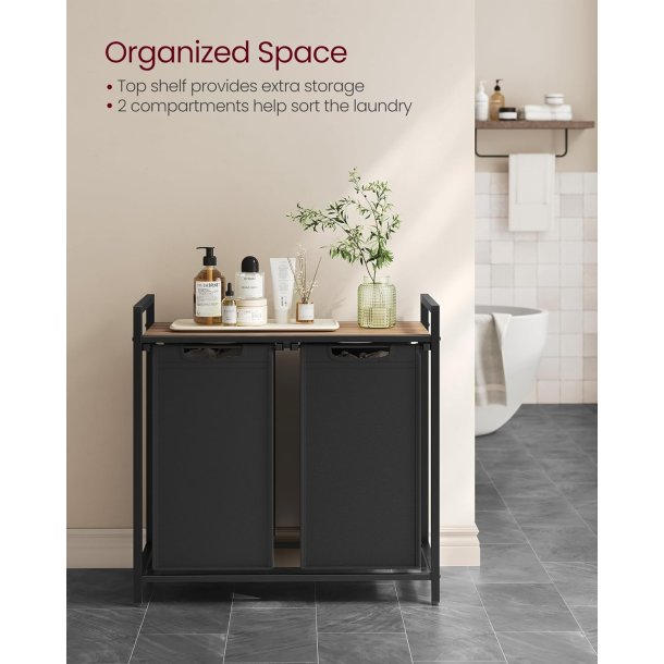 Vasket�jskurve p� stativ med 2 rum - 2 vasket�jsposer - brun