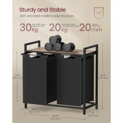 Vasket�jskurve p� stativ med 2 rum - 2 vasket�jsposer - brun