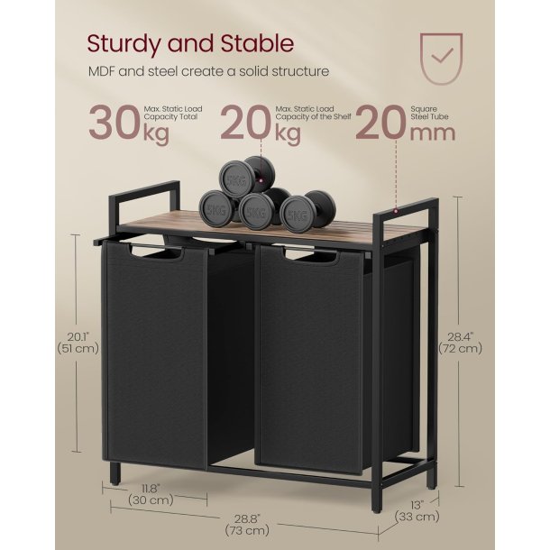 Vasket�jskurve p� stativ med 2 rum - 2 vasket�jsposer - brun